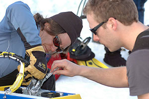 Students repairing the rover